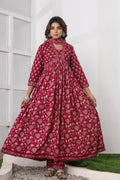 Maroon Printed Cotton Suit Set - Qurbat