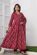 Maroon Printed Cotton Suit Set - Qurbat