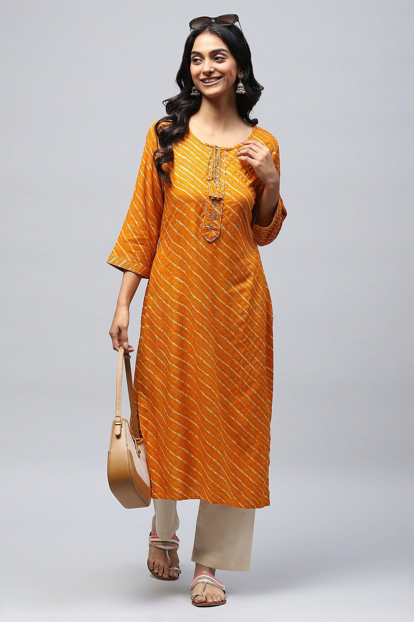 Mustard Bandhani Print Kurta - Qurbat