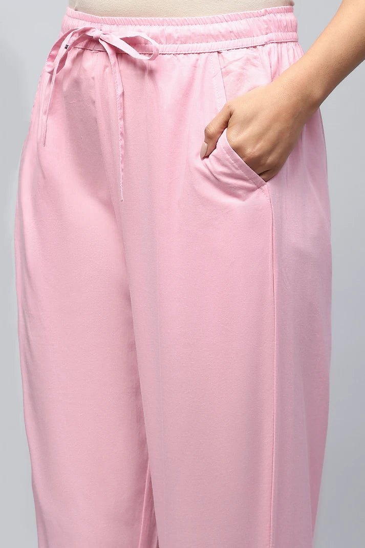 Pink Cotton Printed Suit Set for Women - Qurbat