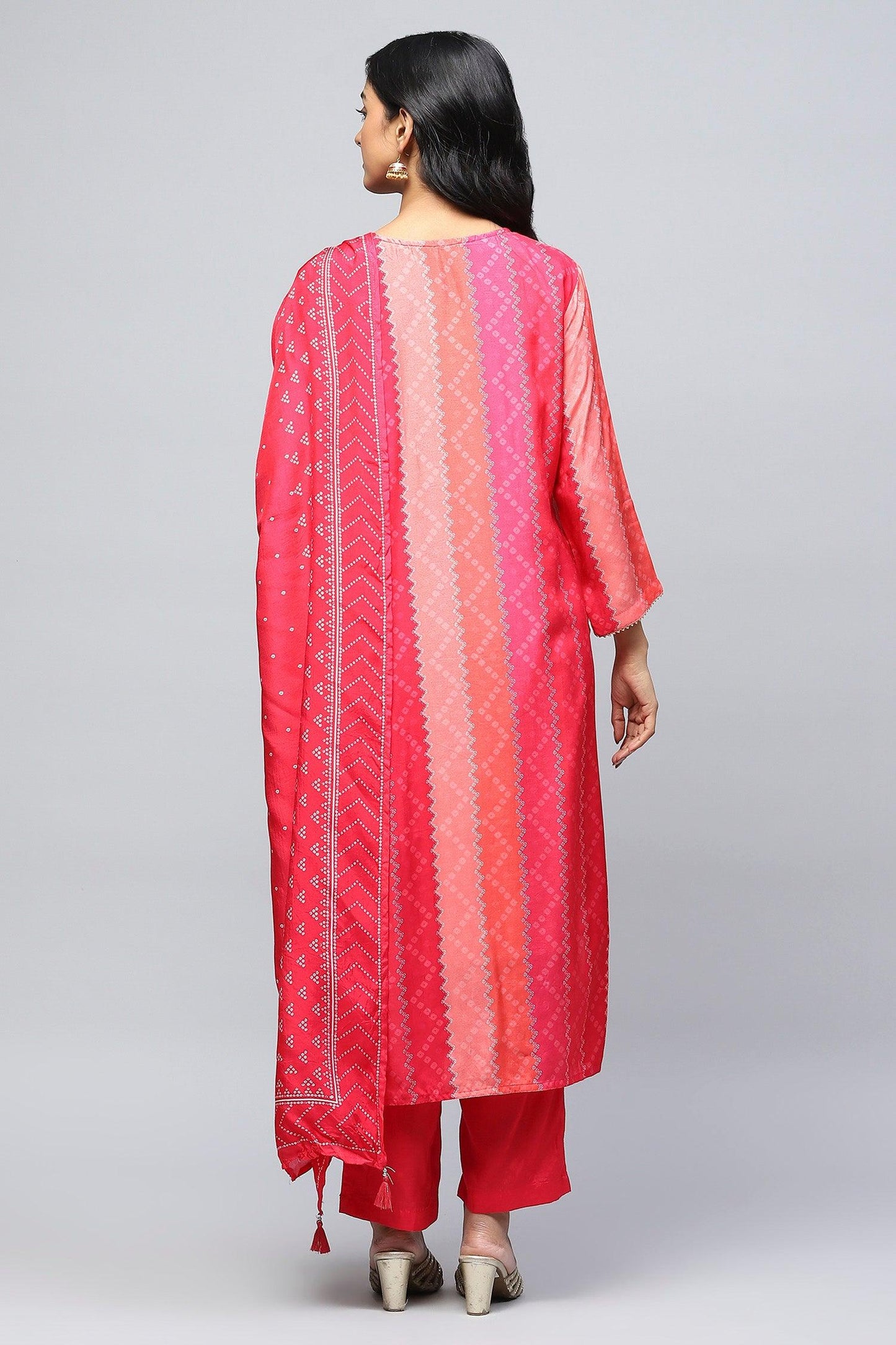 Pink Digital Print Suit Set for Women with Zari Embroidery - Qurbat
