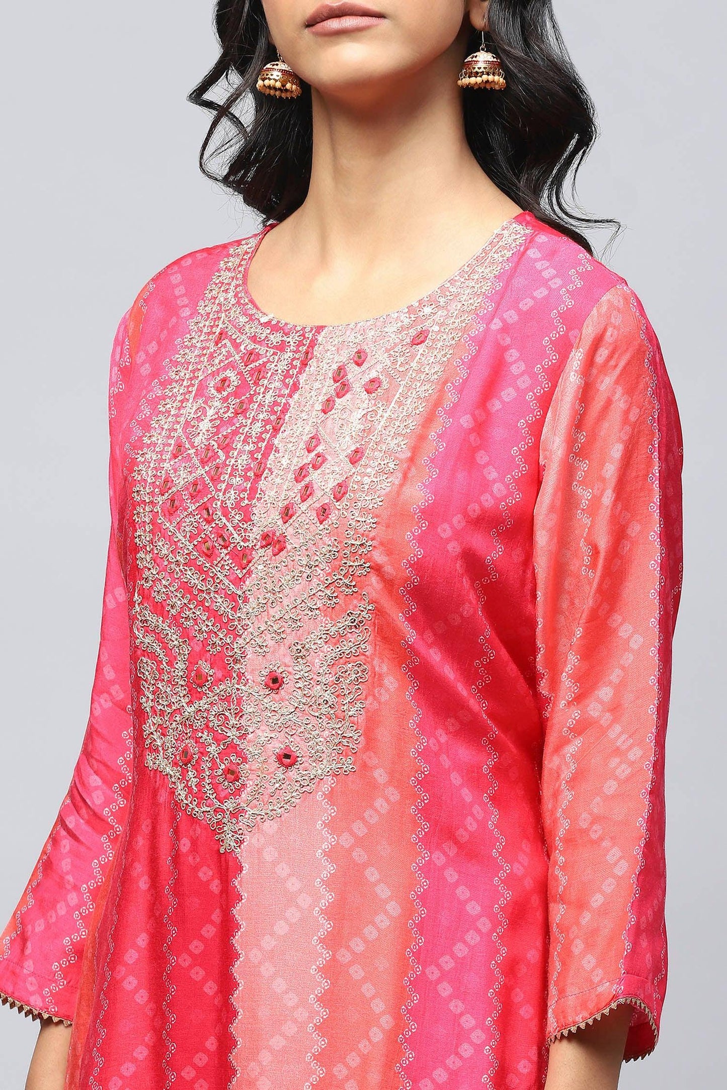 Pink Digital Print Suit Set for Women with Zari Embroidery - Qurbat