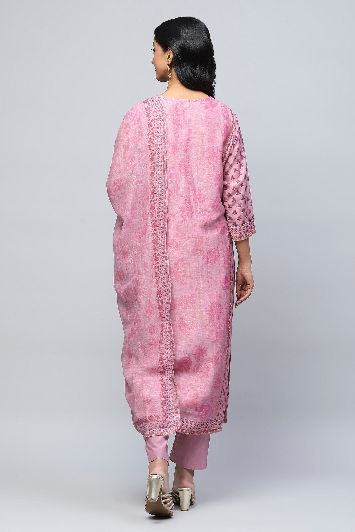 Pink printed suit set with mirror work – Elegant & Traditional - Qurbat