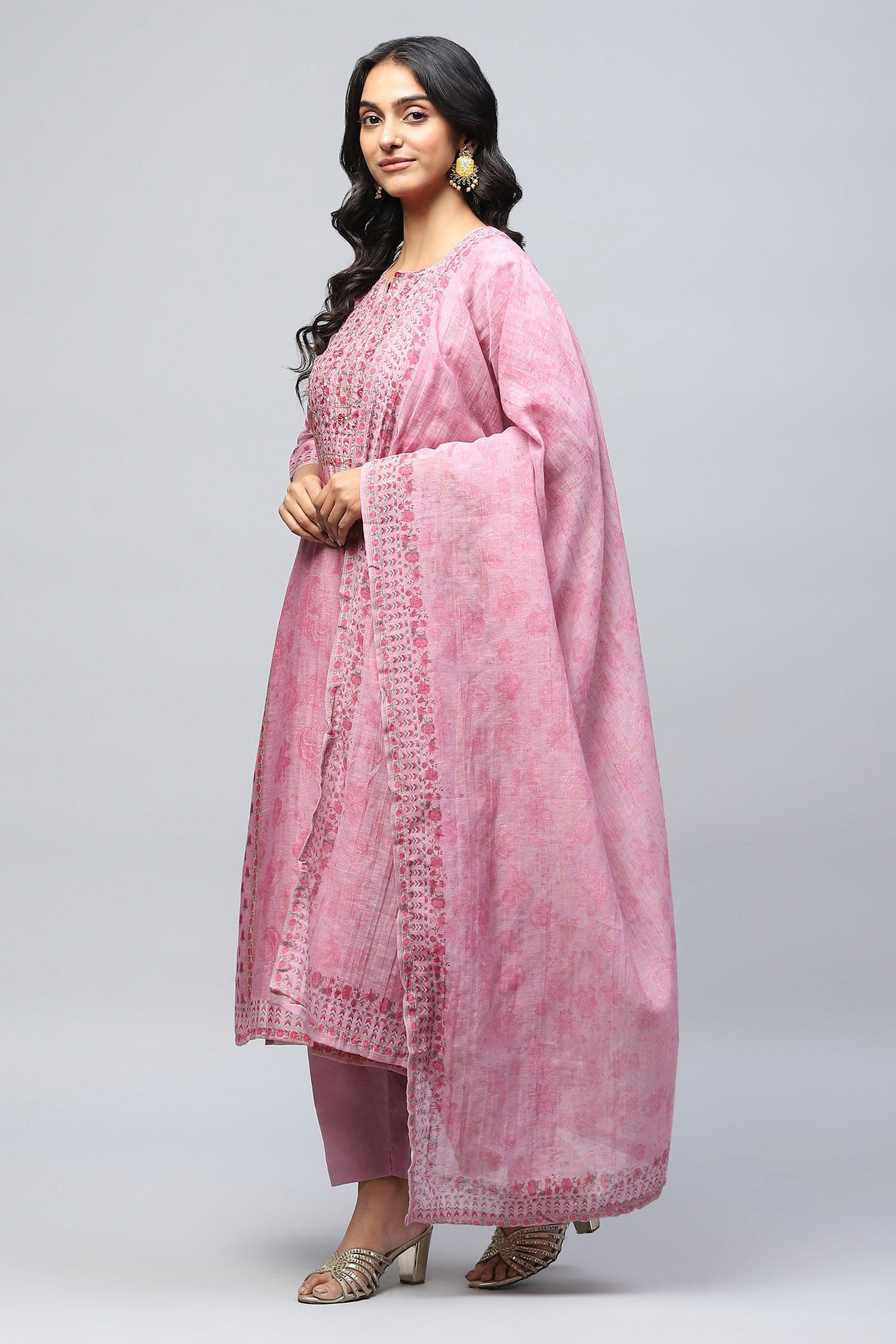 Pink printed suit set with mirror work – Elegant & Traditional - Qurbat