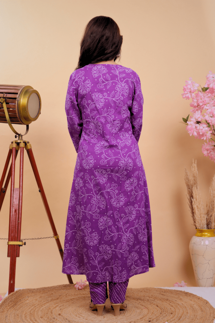 Purple Radiance Handcrafted Bandhani Kurta Set - Qurbat
