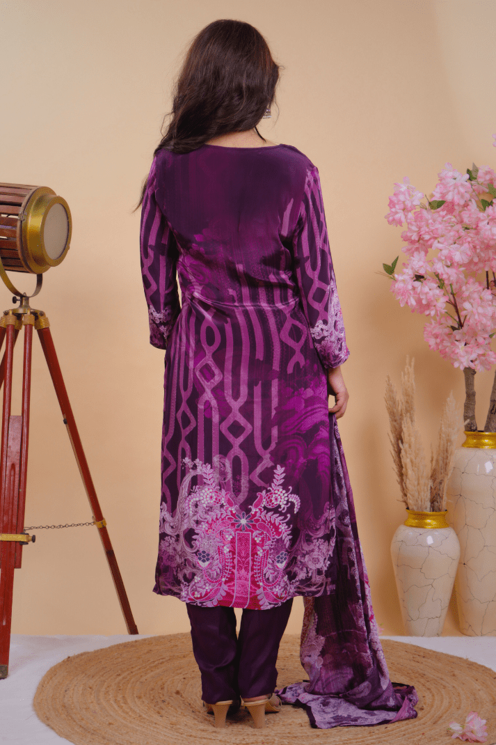 Qurbat Signature Muslin Suit – Plum Perfection in Every Thread - Qurbat