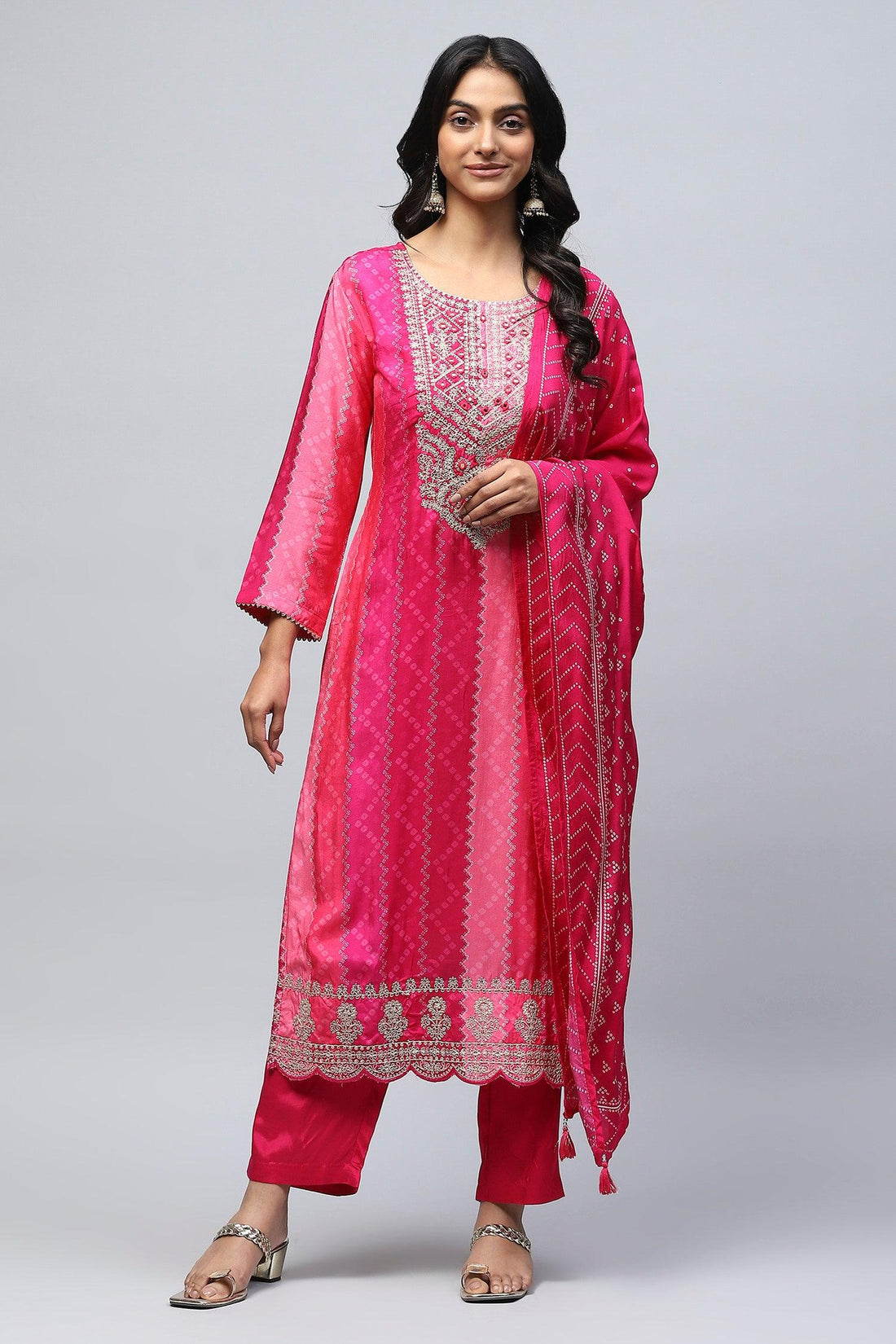 Rani Digital Print Suit Set for Women with Zari Embroidery - Qurbat