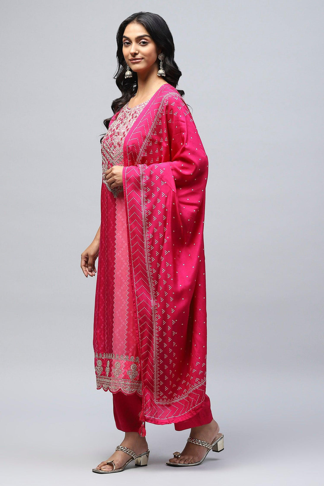 Rani Digital Print Suit Set for Women with Zari Embroidery - Qurbat