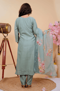 Sea Green Blossom Embroidered Muslin Suit Set - Qurbat