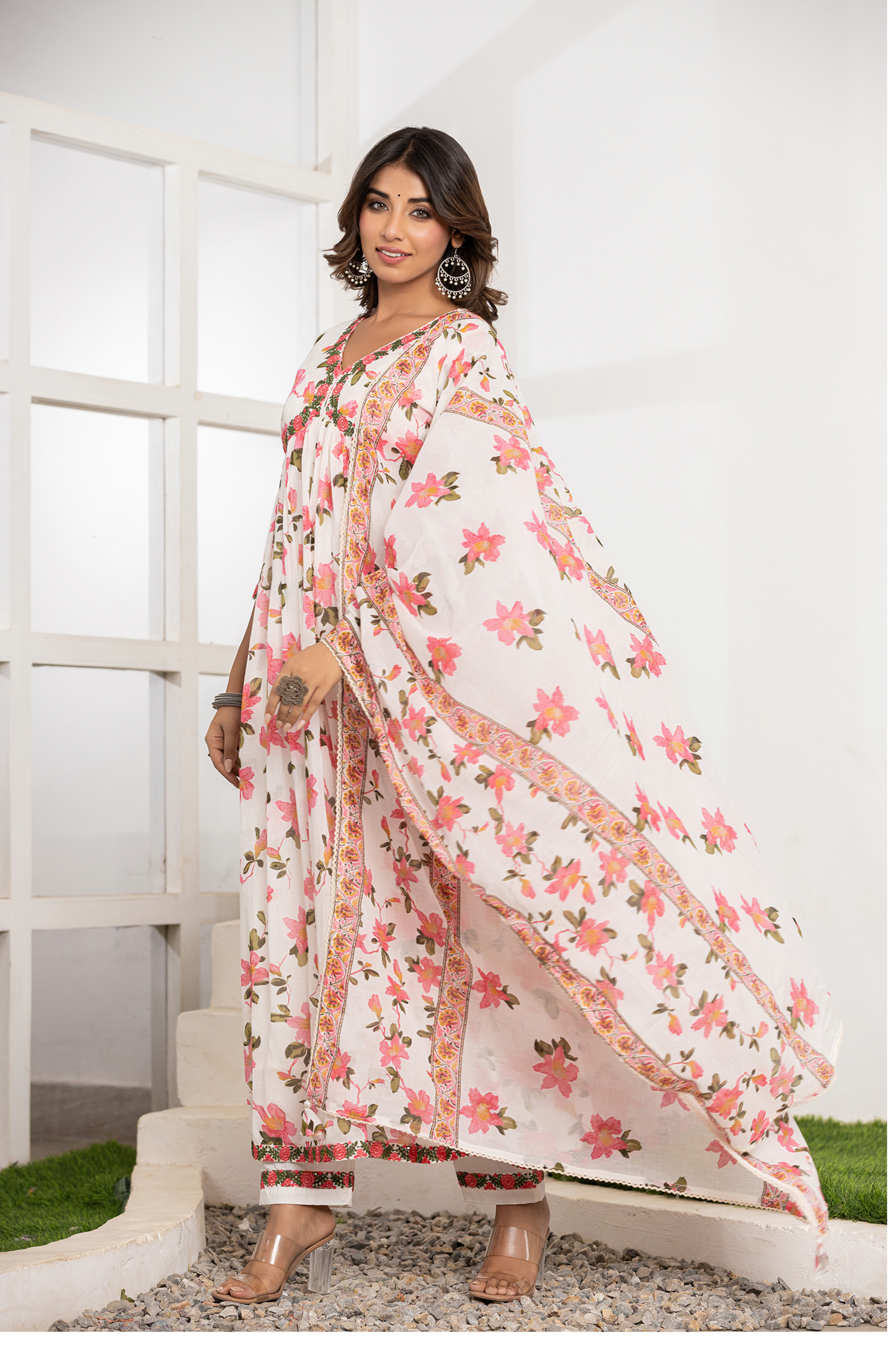 Ethereal Floral Print Anarkali Suit Set