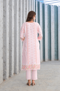 Soft Pink Floral Embroidered Three - Piece Suit Set - Qurbat