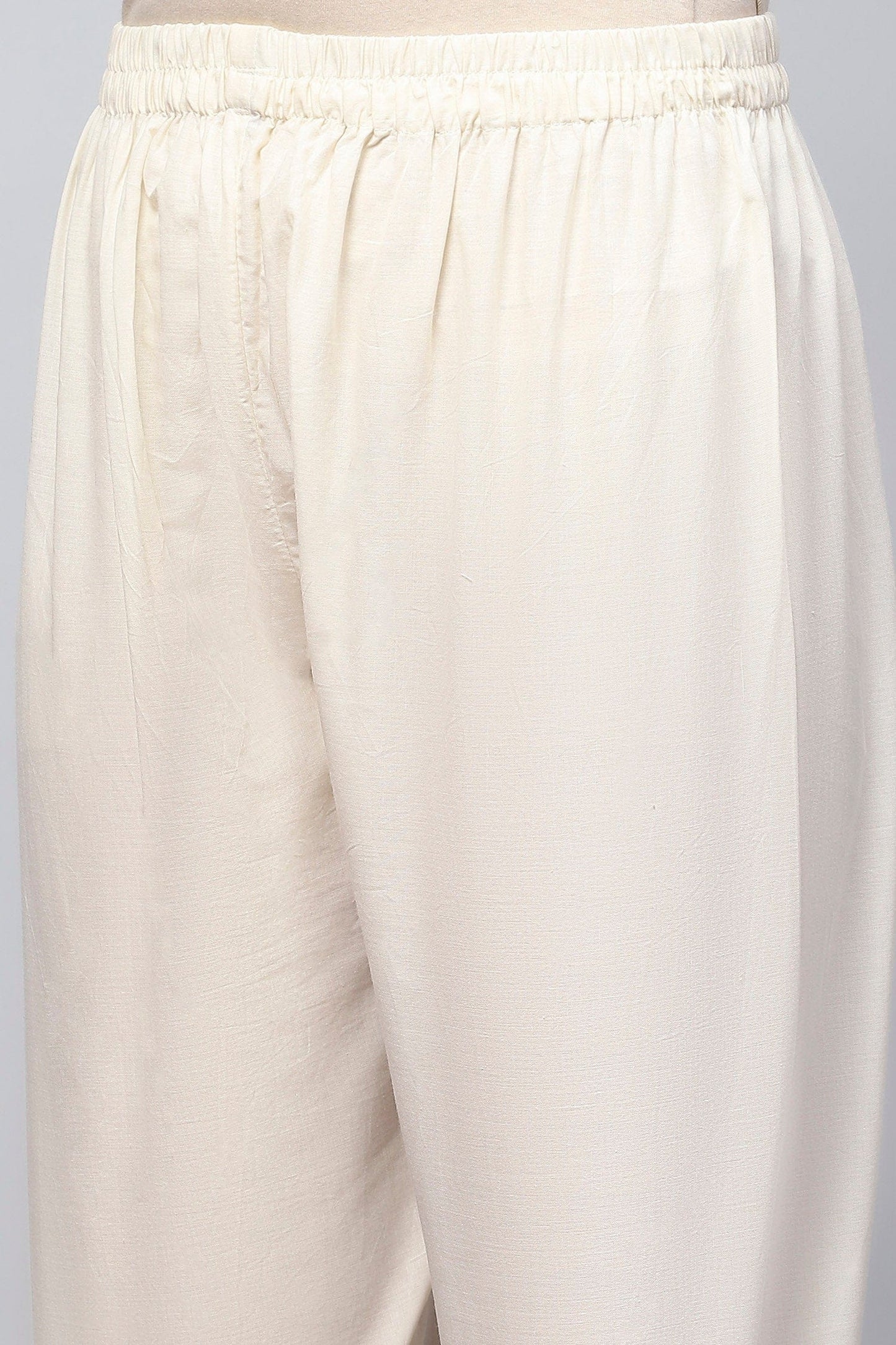 White Printed Suit Set with Mirror Work Embroidery for Women - Qurbat