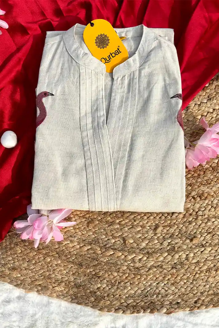 Elegant Off-White Cotton Kurta Set with Subtle Embroidery – 2 Piece Everyday Classic