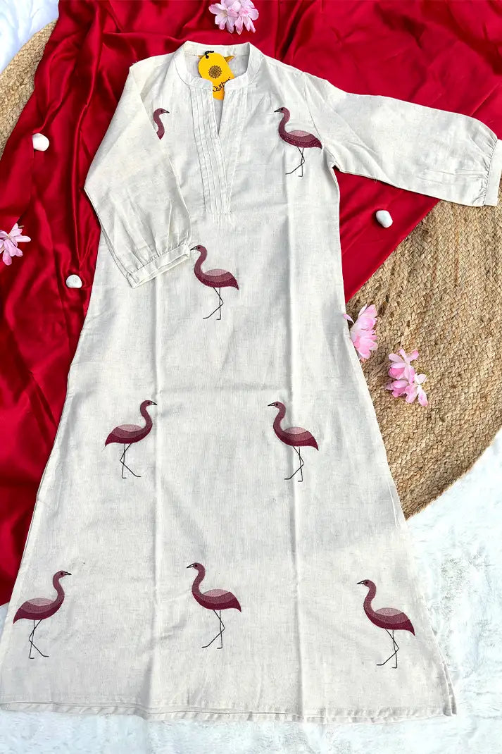 Elegant Off-White Cotton Kurta Set with Subtle Embroidery – 2 Piece Everyday Classic