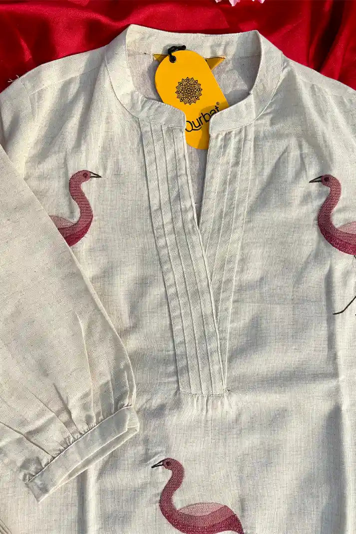 Elegant Off-White Cotton Kurta Set with Subtle Embroidery – 2 Piece Everyday Classic