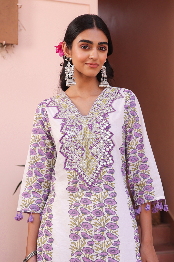 Purple Floral Mirror Work Sharara Set