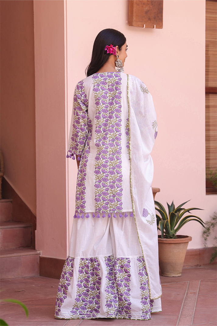 Purple Floral Mirror Work Sharara Set