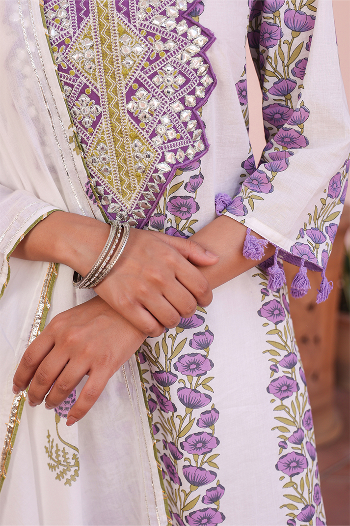 Purple Floral Mirror Work Sharara Set
