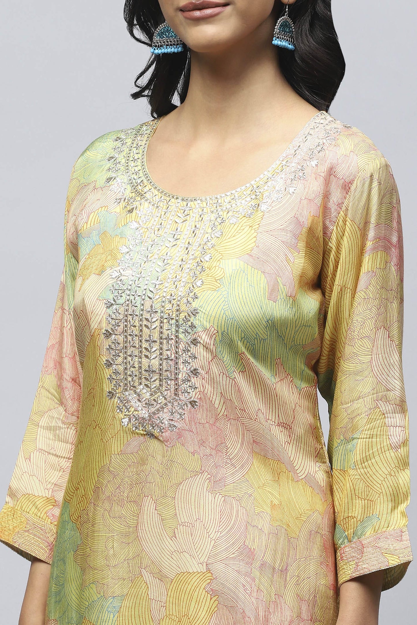 Yellow Muslin Printed Kurta for Women – Elegant & Vibrant - Qurbat
