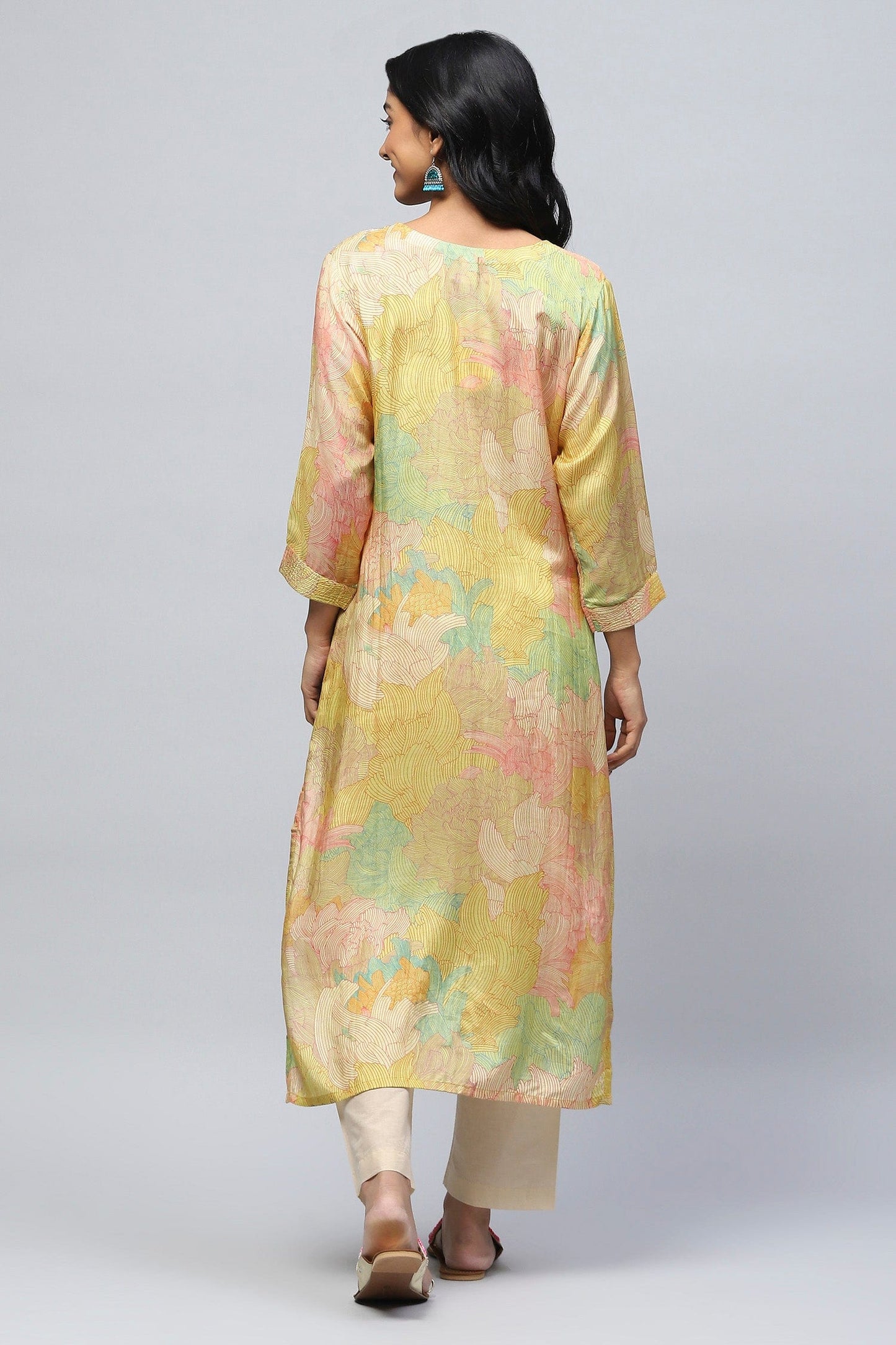 Yellow Muslin Printed Kurta for Women – Elegant & Vibrant - Qurbat