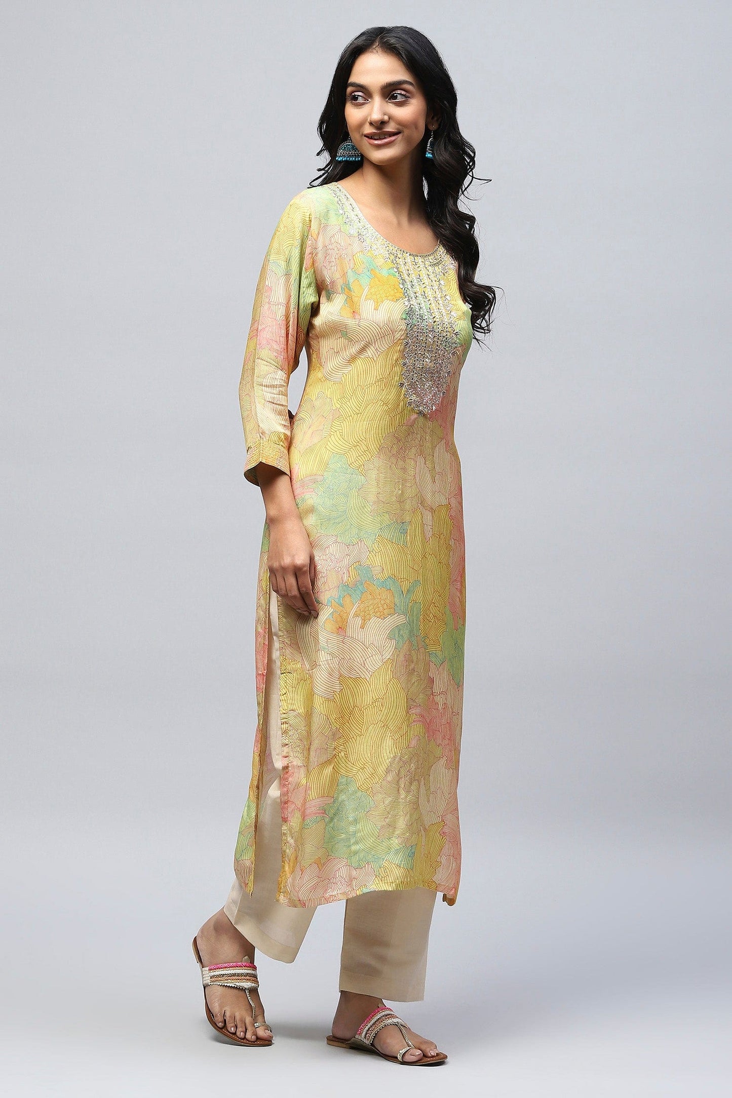 Yellow Muslin Printed Kurta for Women – Elegant & Vibrant - Qurbat