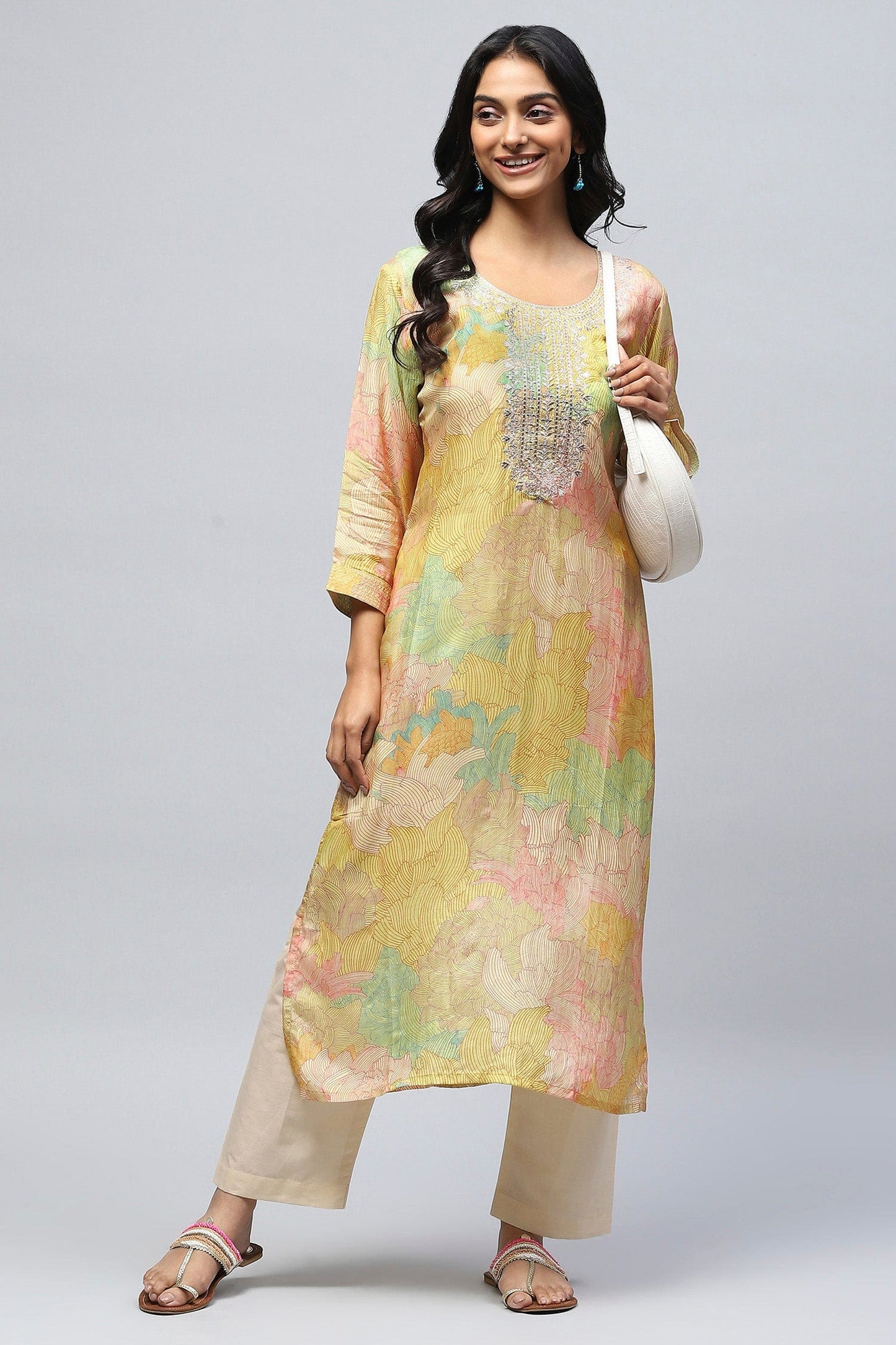 Yellow Muslin Printed Kurta for Women – Elegant & Vibrant - Qurbat