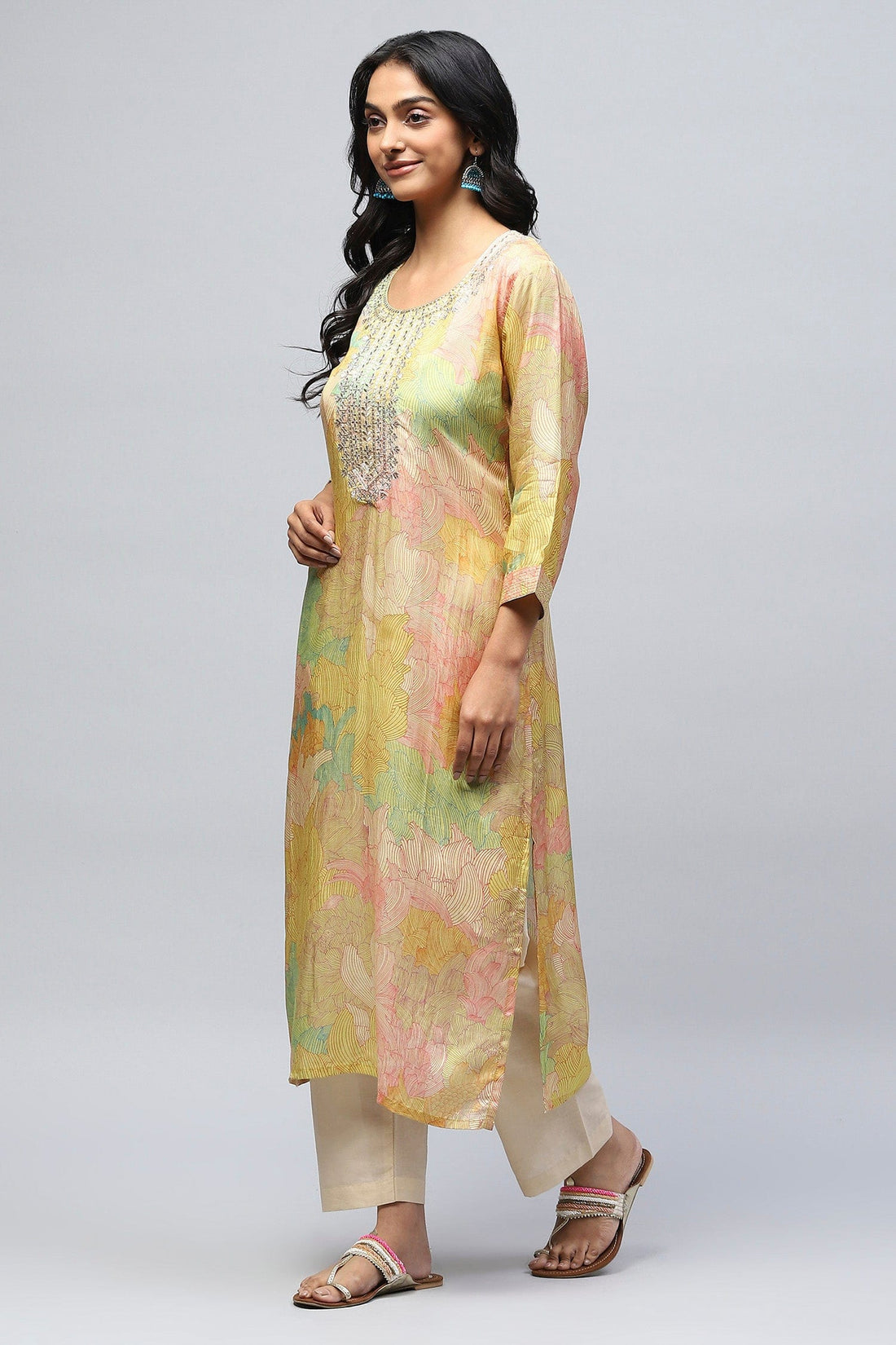 Yellow Muslin Printed Kurta for Women – Elegant & Vibrant - Qurbat