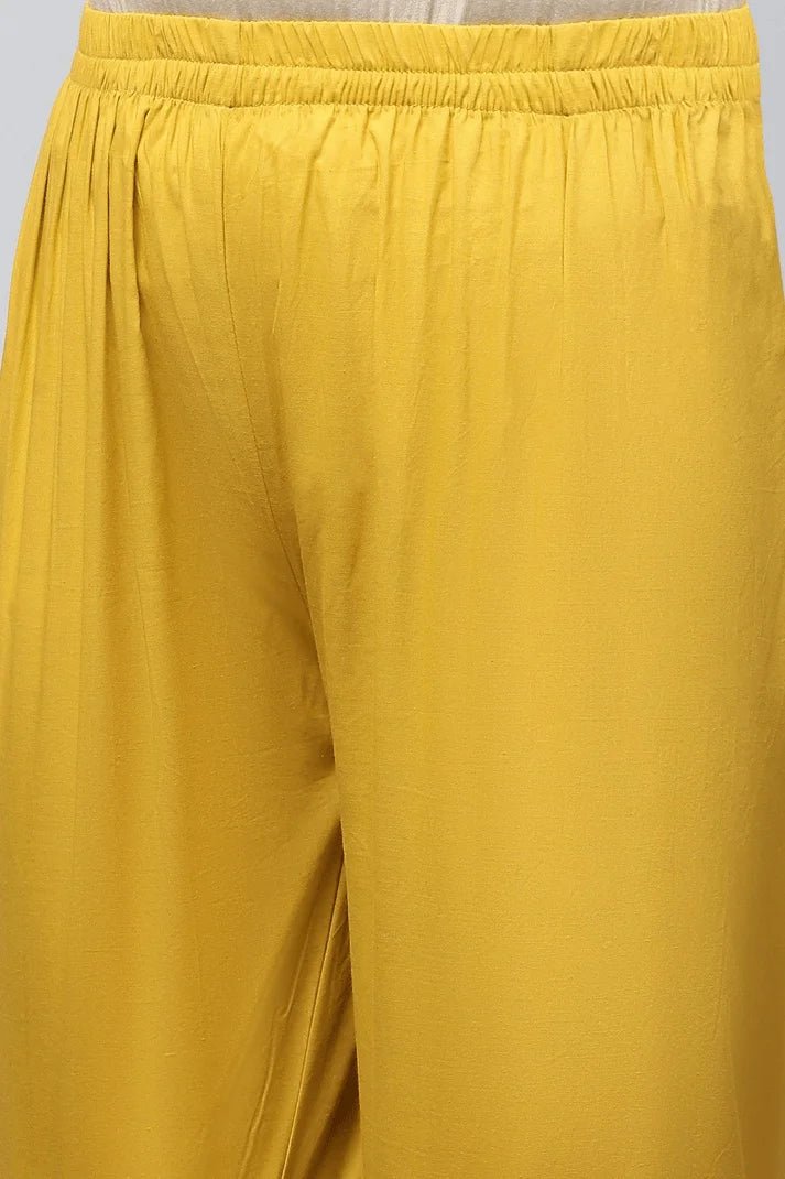 Yellow Printed Suit Set for Women with Hand Embroidery - Qurbat