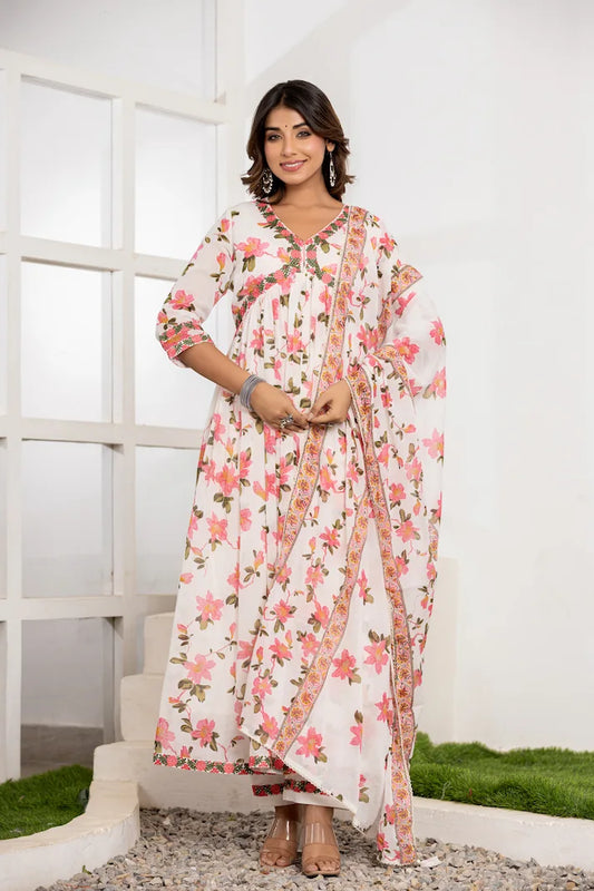 Ethereal Floral Print Anarkali Suit Set