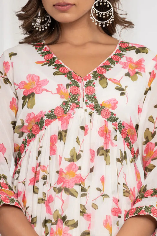 Ethereal Floral Print Anarkali Suit Set