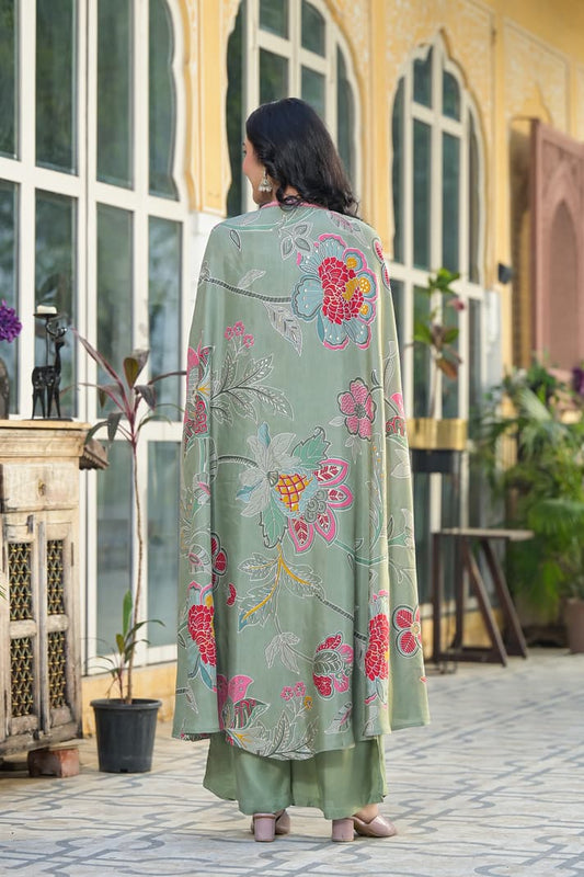 Sunshine Bloom Green Co-ord Set with Printed Cape