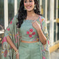 Sunshine Bloom Green Co-ord Set with Printed Cape
