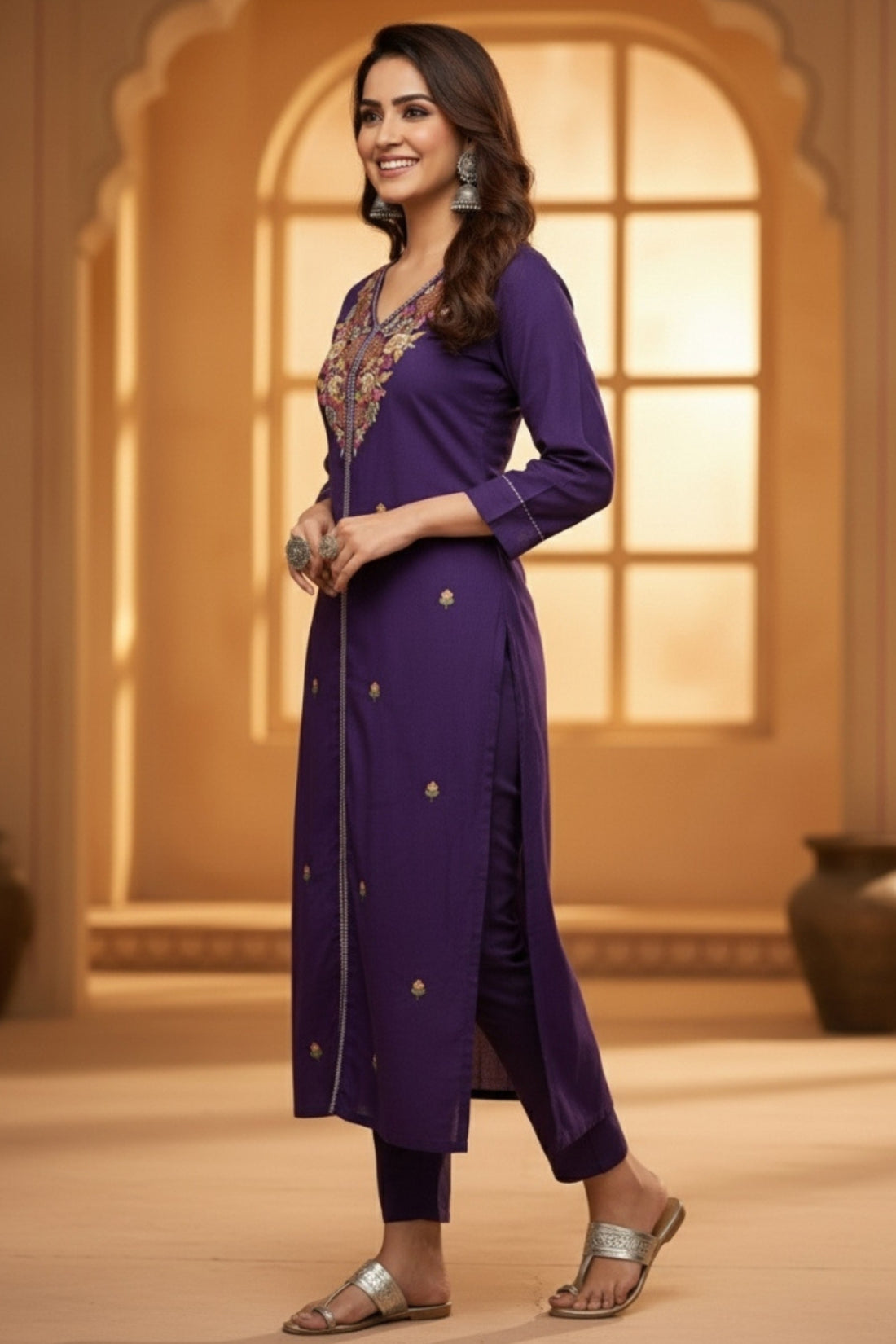 Premium Purple Suit Set with Hand Embroidery