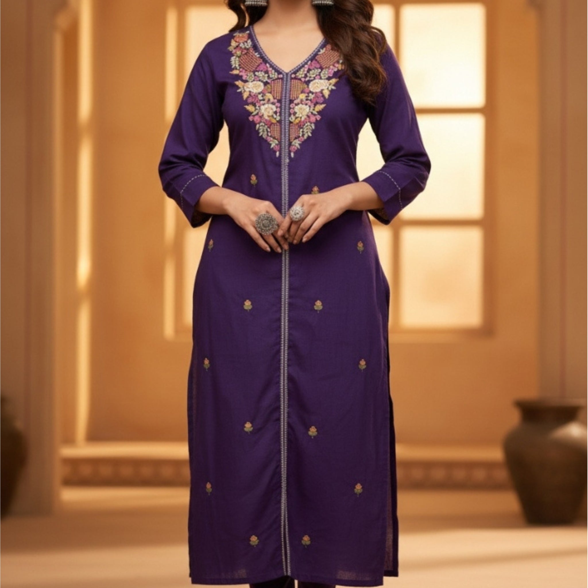 Premium Purple Suit Set with Hand Embroidery