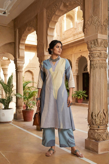 Light Blue Pastel Abstract Print Kurta Set