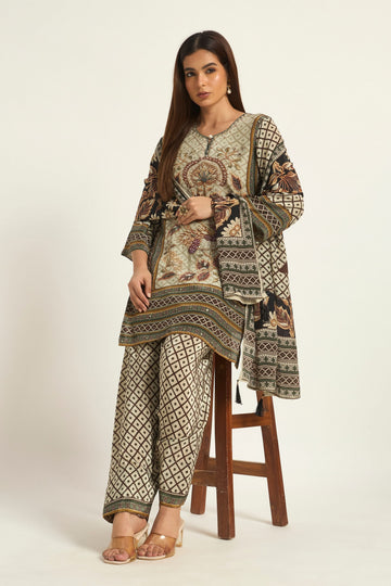 Grey Crepe Mirror Work Straight Kurta with bottom Dupatta