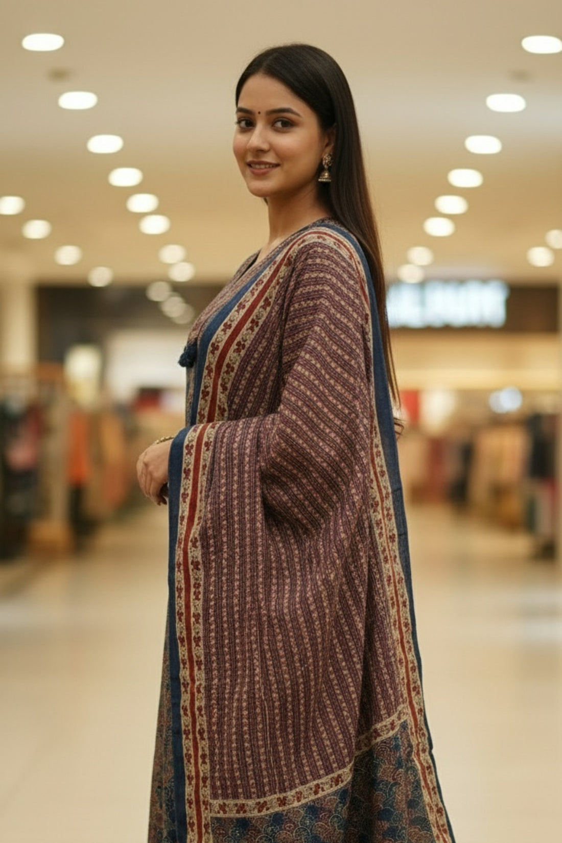 Multi Color Blue Ajrakh Print Cotton Kurta Pant Dupatta Set