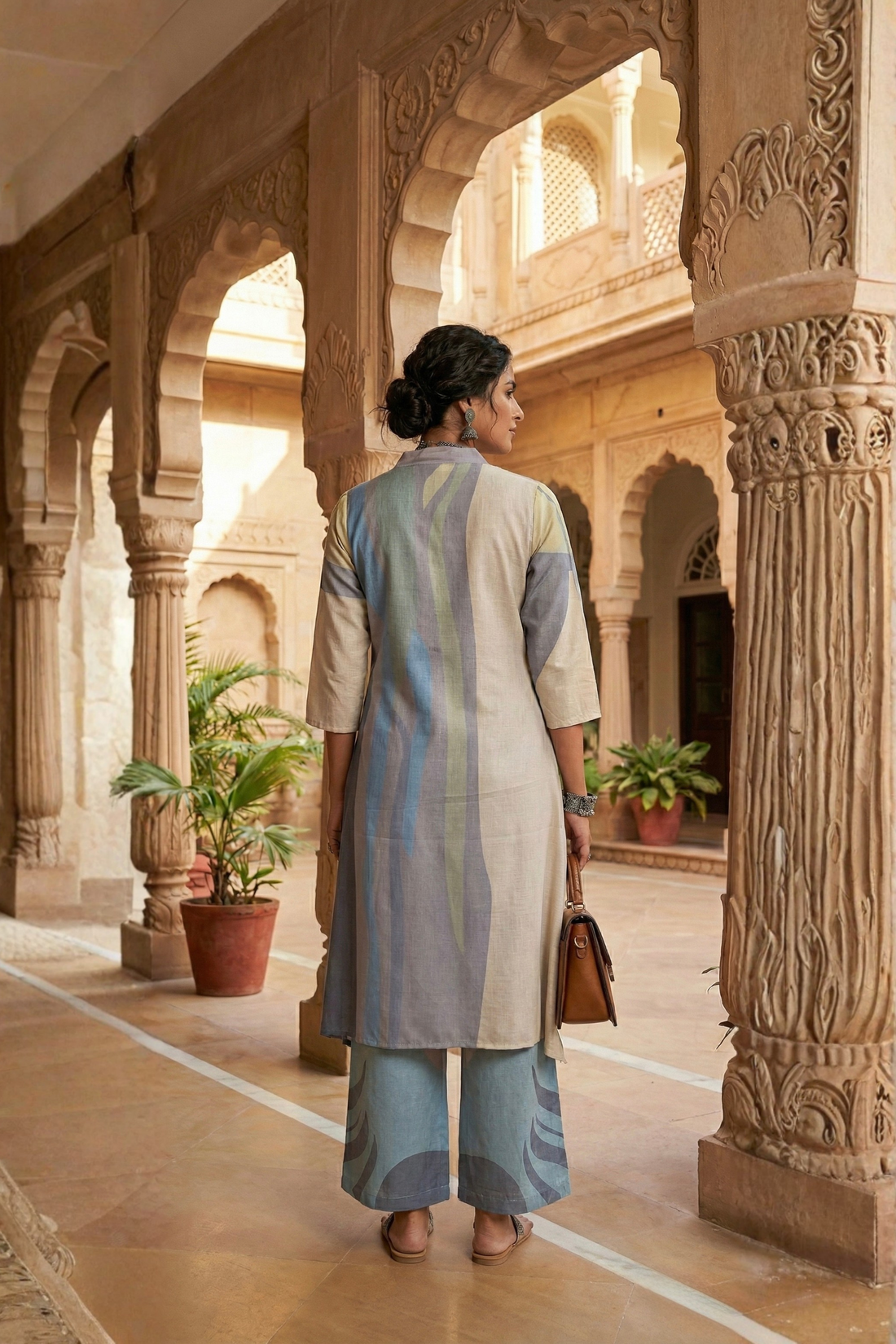 Light Blue Pastel Abstract Print Kurta Set
