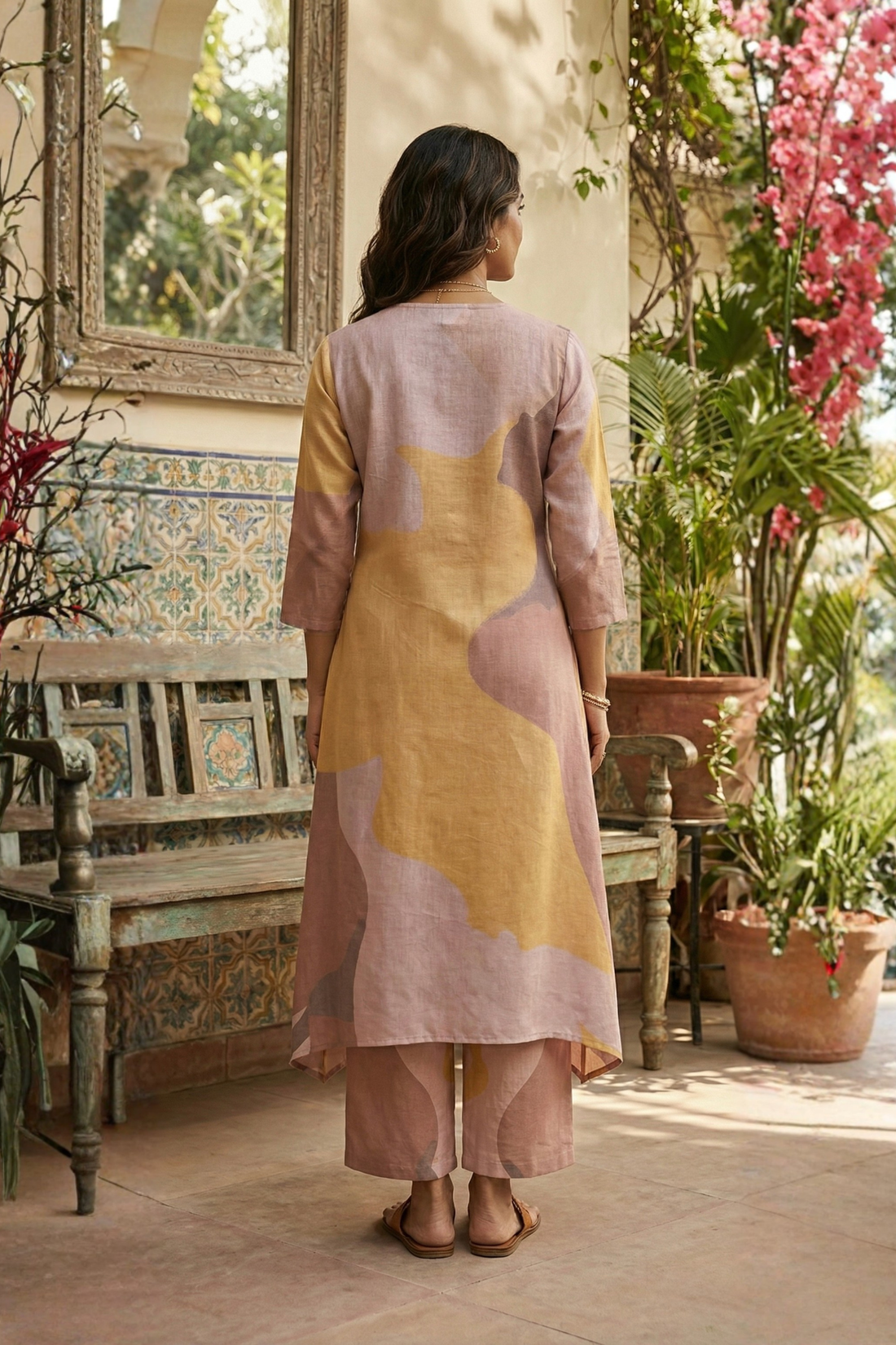 Beige Abstract Printed Kurta Set