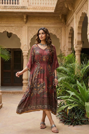 Brown Printed Kaftan Dress