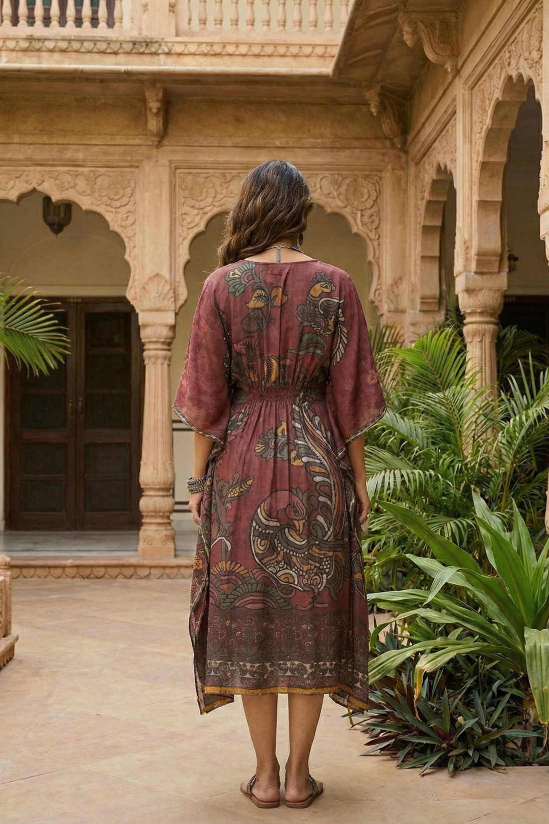 Brown Printed Kaftan Dress