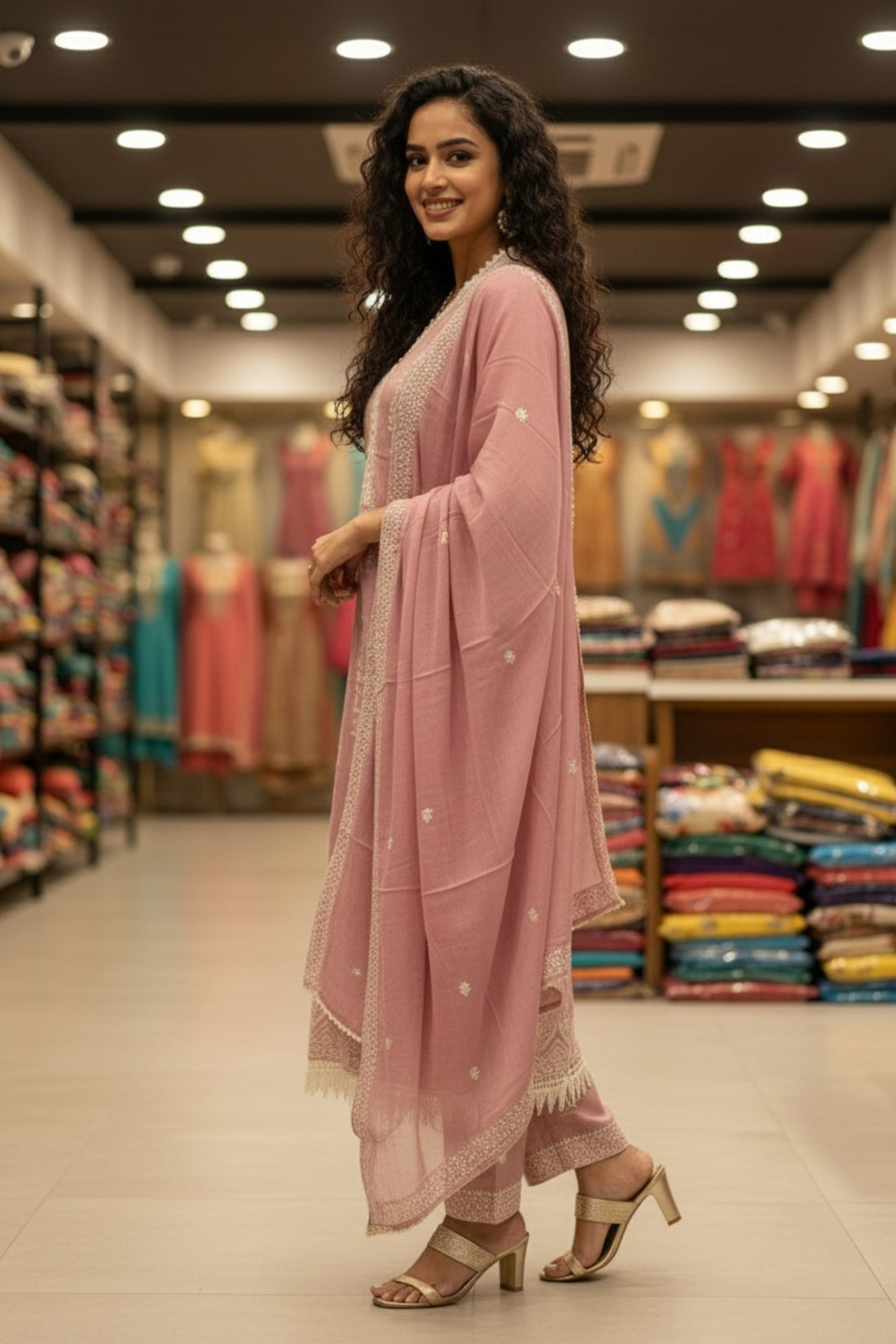 Pastel Peach Embroidered Cotton Suit Set with Dupatta