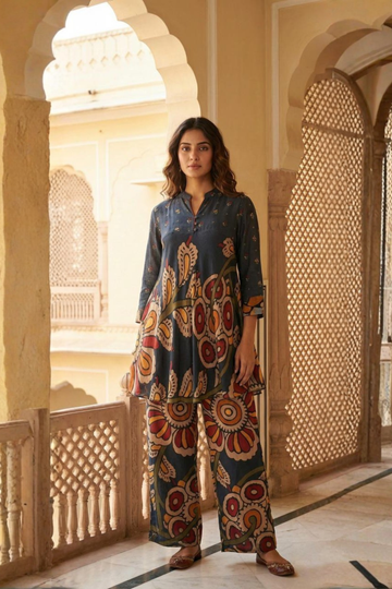 Dark Grey Kalamkari Co-ord Set
