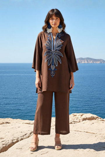 Women's Brown Embroidered Co ords set
