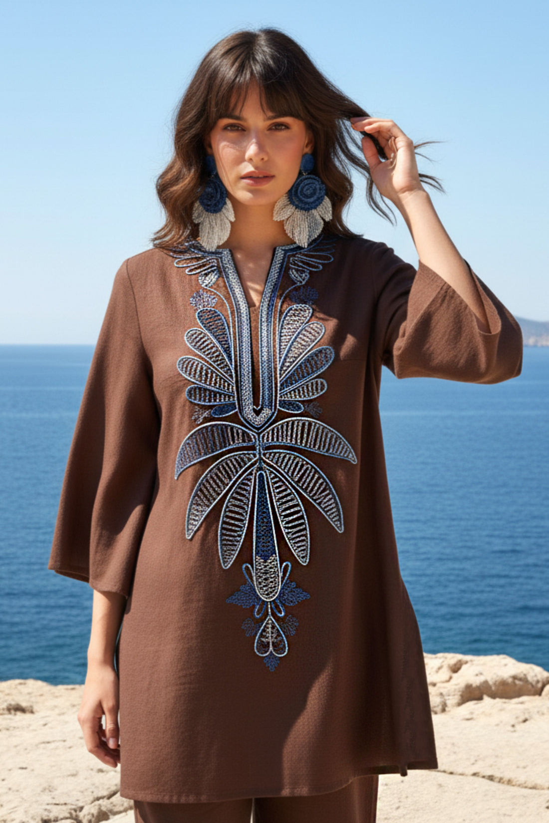 Women's Brown Embroidered Co ords set
