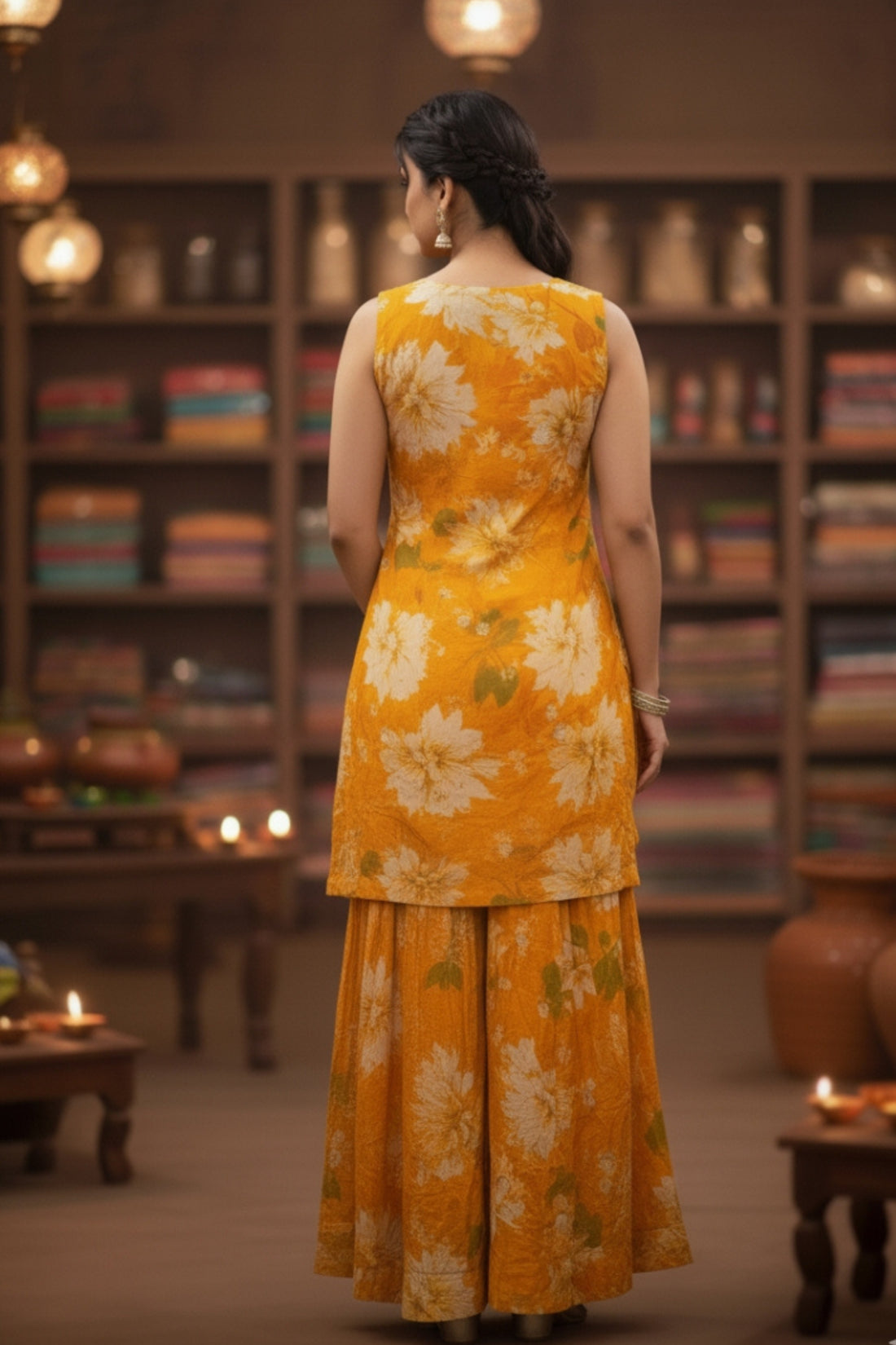 Mustard Yellow Designer Palazzo Set with Luxe Detailing