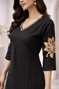 Black Floral Embroidered Co-ord Set - Qurbat 