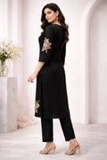Black Floral Embroidered Co-ord Set - Qurbat 