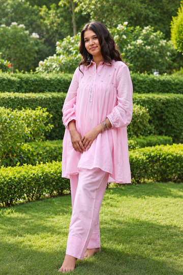 Pink Mul Mul Cotton Co-Ord Set