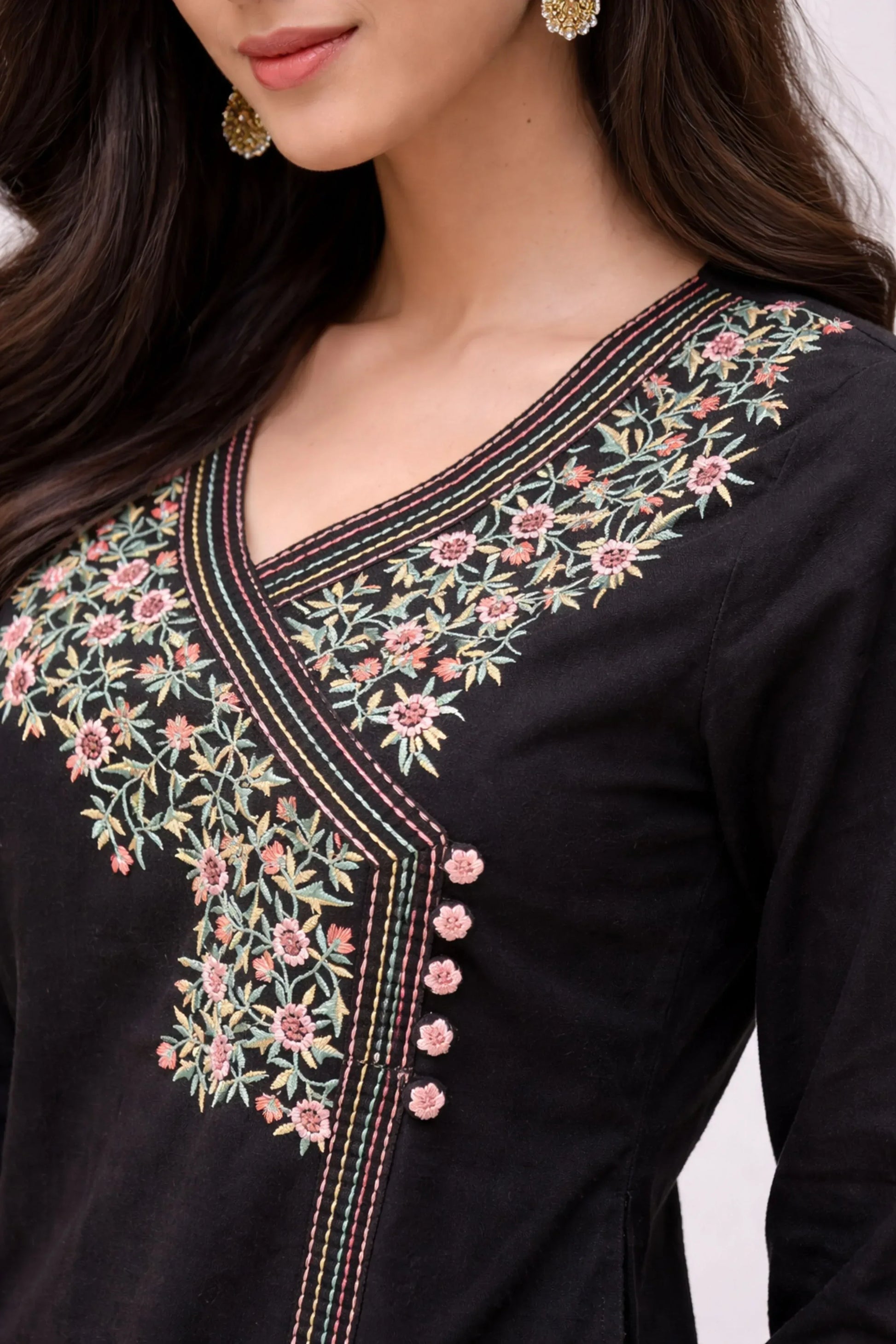 Black Embroidered Two-Piece Co-ord Set - Qurbat 